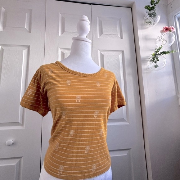 Cottton Striped Mustard Yellow Dreamcatcher Tee - Picture 2 of 7